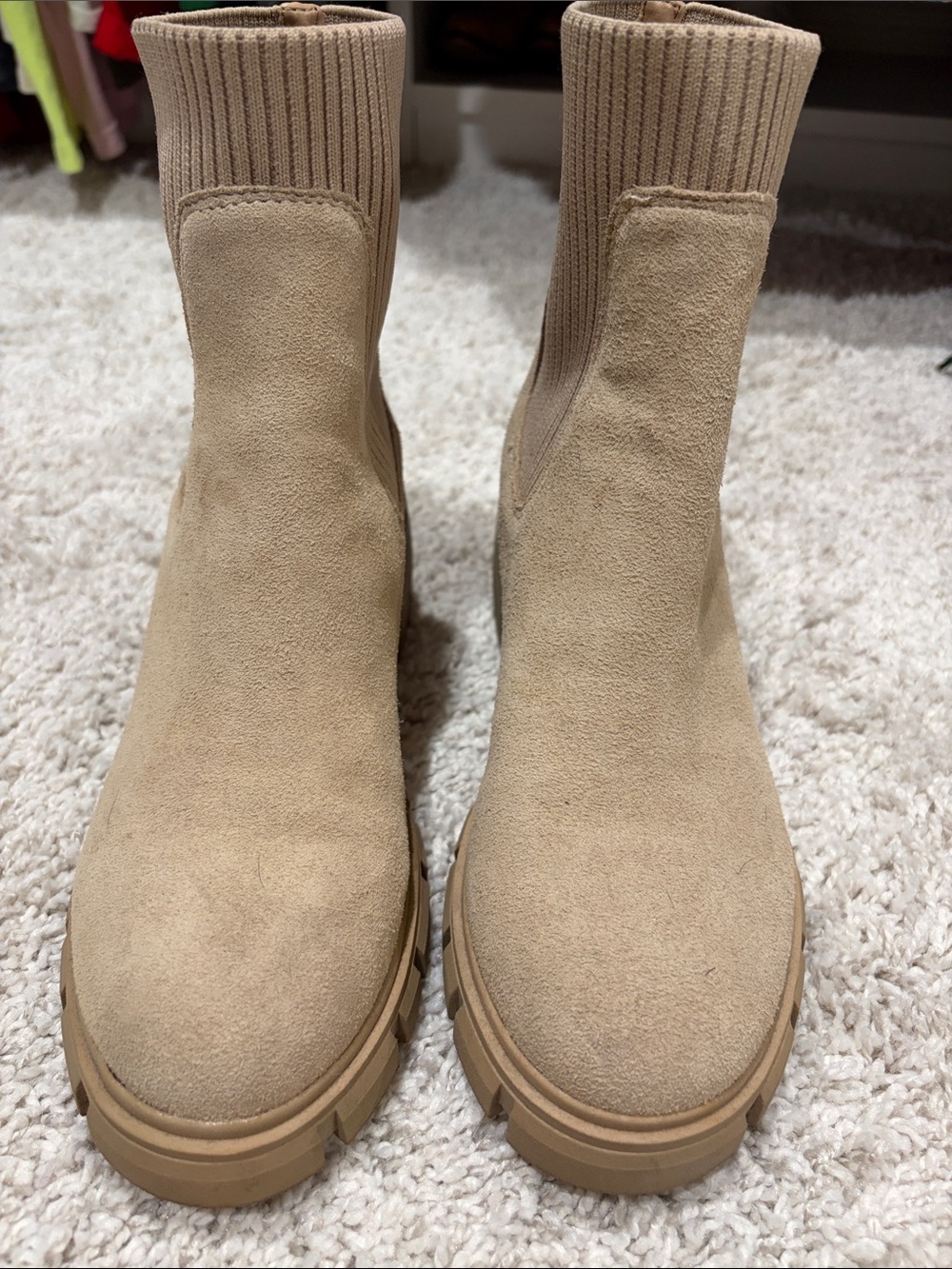 Steve Madden Tan Suede Chelsea Lug Booties